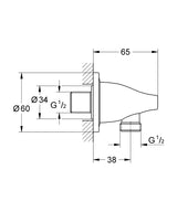 VERIS WALL UNION - GROHE -  ( CHROME - G5 - VERIS - 0x15 mm - 0inchX0.6inch )