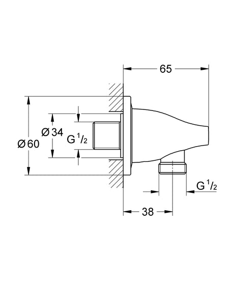 VERIS WALL UNION - GROHE -  ( CHROME - G5 - VERIS - 0x15 mm - 0inchX0.6inch )