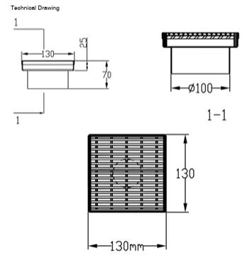 SHOWER DRAINER 304 SS - AQUANT -  ( GRAPHITE GREY -  - 130x130 mm - 5.2inchX5.2inch )