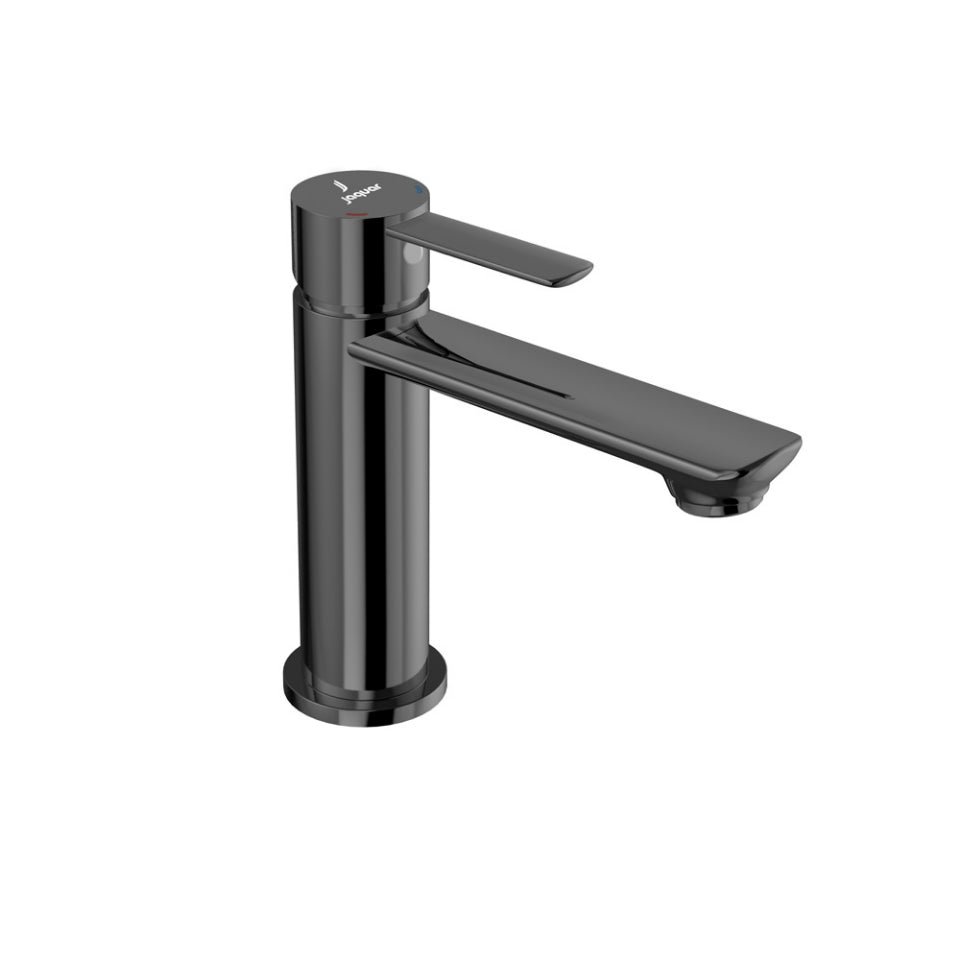 SINGLE LEVER BASIN MIXER WITHOUT POPUP WASTE SYSTEM WITH 450MM LONG BRAIDED HOSES WITH WALL FLANGE - JAQUAR FAUCETS - (BLACK CHROME - FUSION PRIME - 0x15 mm -  0inchX0.5inch)