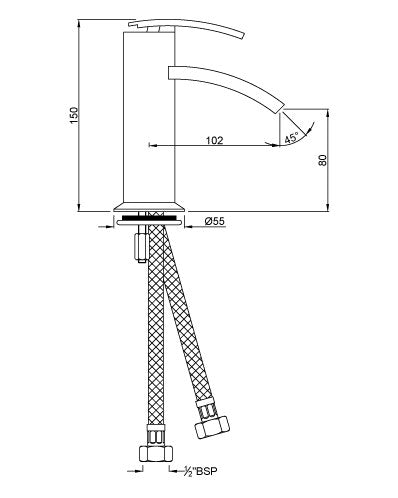 SL BASIN MIXER W/PIPES - ARTIZE FAUCET -  ( GRAPHITE - SIGNAC - 0x15 mm - 0inchX0.5inch )