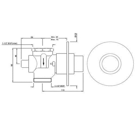 METROPOLE CONCEALED FLUSH VALVE REGULAR (40 MM)WITH EXPOSED SHUT-OFF PROVISION AND ROUND FLANGE - JAQUAR FAUCETS - ( BLACK CHROME - FLUSH VALVE - 0x40 mm - 0inchX1.6inch )