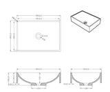 CONCRETE TABLE MOUNTED WASH BASIN RECTANGULAR SHAPE WITH A RUSTIC TEXTURE ON THE OUTSIDE INCLUDES POP UP WASTE COUPLING - AQUANT - (MATT GREY -  - 500x350x145 mm - 20inchX14inchX5.8inch)