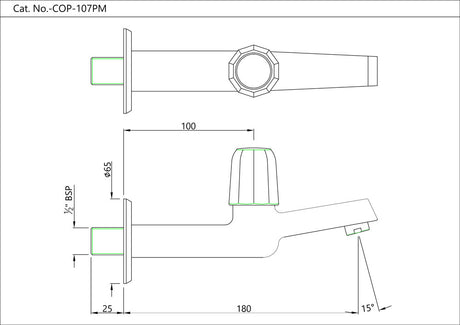 LONG BODY BIB COCK WITH WALL FLANGE - JAQUAR FAUCETS - ( CHROME - CONTINENTAL PRIME - 0x15 mm - 0inchX0.5inch )