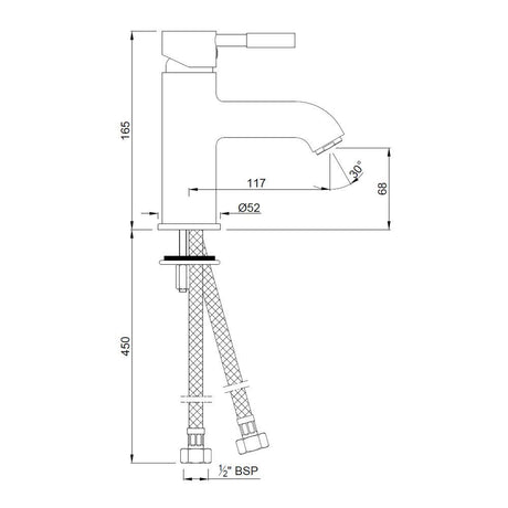 S.L. BASIN MIXER WITH BRAIDED PIPES - JAQUAR FAUCETS - ( CHROME - SOLO - 0x15 mm - 0inchX0.5inch )