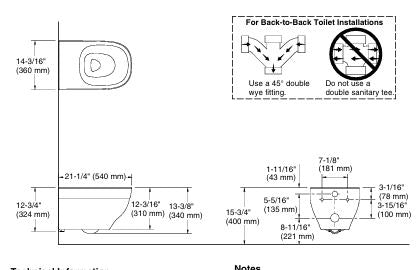 TRACE TM WALL HUNG EWC W/O SC FOR 38989IN-K4 - KOHLER PREMIUM -  ( CASHMERE - PREMIUM - 539x378 mm - 21.5inchX15.1inch )