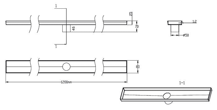 SHOWER CHANNEL BASE 1200MM LT W/O TOP - AQUANT - ( 304 STAINLESS STEEL - - 0x0 mm - 0inchX0inch )