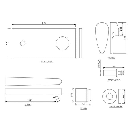 EXPOSED PART KIT OF SINGLE LEVER BASIN MIXER WALL MOUNTED - JAQUAR FAUCETS - ( BLACK CHROME - VIGNETTE PRIME - 0x15 mm - 0inchX0.5inch )