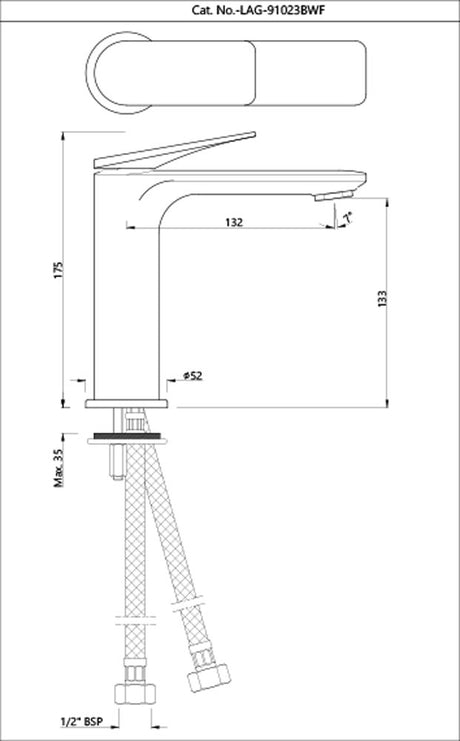 SINGLE LEVER EXTENDED BASIN MIXER, WITHOUT POPUP WASTE SYSTEM, WITH 450MM LONG BRAIDED HOSES AND BASE FLANGE - JAQUAR FAUCETS - ( CHROME - LAGUNA - 0x15 mm - 0inchX0.5inch )