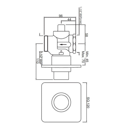 METROPOLE CONCEALED FLUSH VALVE (40 MM)WITH EXPOSED SHUT-OFF PROVISION AND SQUARE COVER PLATE - JAQUAR FAUCETS - ( BLACK CHROME - FLUSH VALVE - 0x40 mm - 0inchX1.6inch )