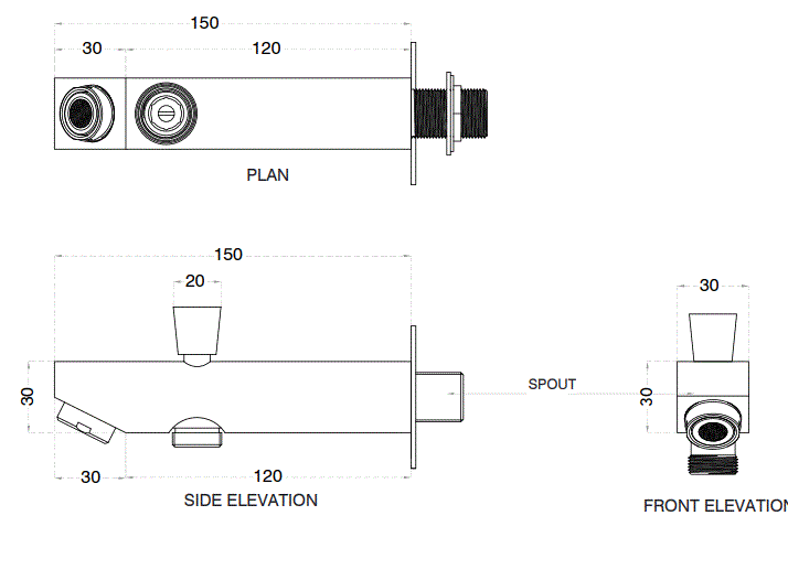 BUTTON SPOUT - AQUANT -  ( CHROME -  - 0x0 mm - 0inchx0inch )