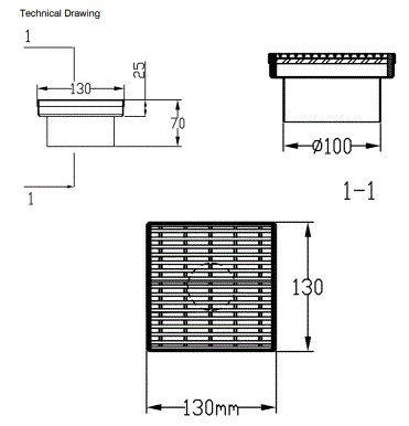 SHOWER DRAINER 304 SS - AQUANT -  ( BRUSHED GOLD -  - 130x130 mm - 5.2inchX5.2inch )