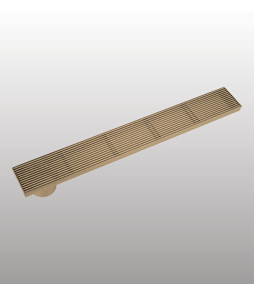 SHOWER CHANEL DRAINER 750 MM 304 SS W/BASE W/SIDE OUTLET - AQUANT -  ( BRUSHED GOLD -  - 750x100 mm - 30inchX4inch )