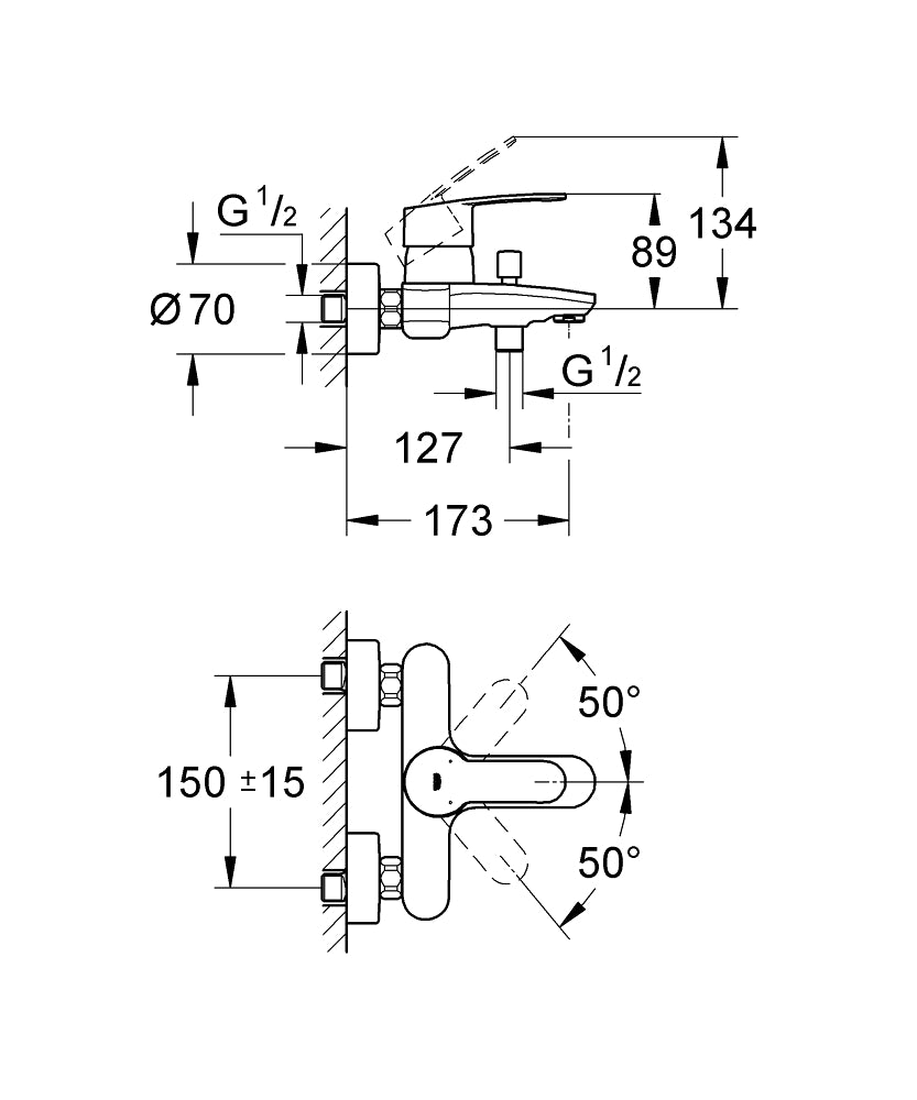 EUROSTYLE COSMOPOLITAN 1-HANDLE BATH/SHOWER MIXER, EXPOSED - GROHE -  ( CHROME - G3 - EUROSTYLE - 0x15 mm - 0inchX0.6inch )