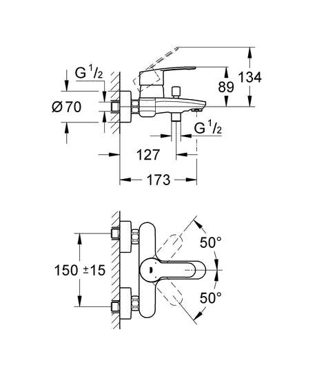 EUROSTYLE COSMOPOLITAN 1-HANDLE BATH/SHOWER MIXER, EXPOSED - GROHE -  ( CHROME - G3 - EUROSTYLE - 0x15 mm - 0inchX0.6inch )