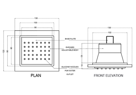 BRASS BODY SHWER BUILT IN CONC.SYSTEM - AQUANT -  ( CHROME -  - 100x100 mm - 4inchX4inch )