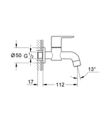 BAULOOP BIB TAP - GROHE-G2 -  ( CHROME - G2 - BAUCOSMOPOLITAN - 0x15 mm - 0inchX0.6inch )
