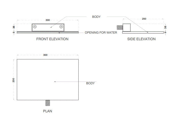 BRASS WATER FALL SHOWER/BATH SPOUT - AQUANT -  ( BRUSHED ROSE GOLD -  - 300x200 mm - 12inchX8inch )