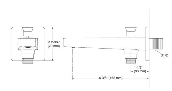 HONE BATH SPOUT W DIVERTER - KOHLER PREMIUM -  ( FRENCH GOLD - PREMIUM - 0x15 mm - 0.5inchX0.6inch )