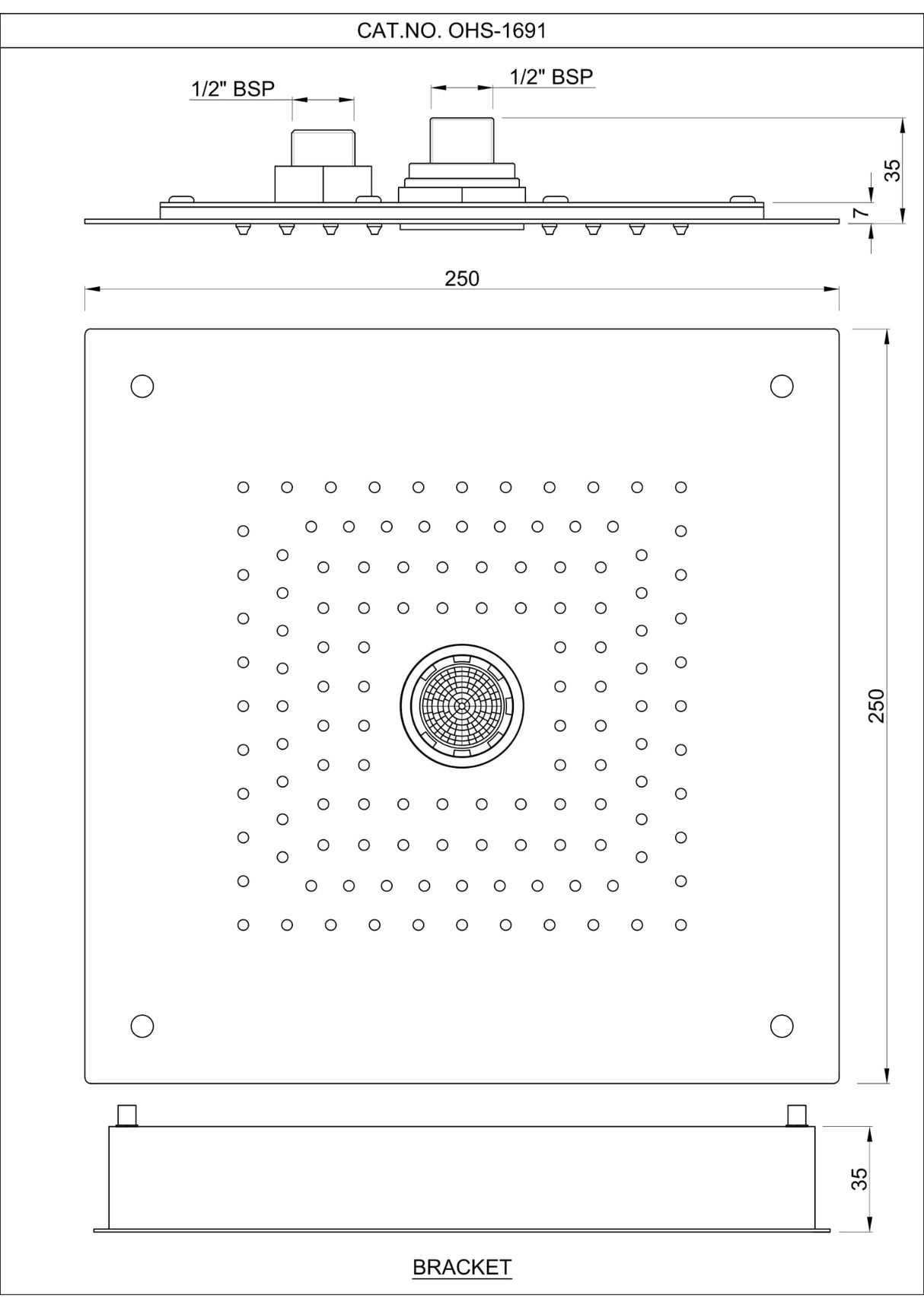 DUOFLO SHOWER SQUARE SHAPE TWO FUNCTIONS, RAIN AND LAMINAR AND FALSE CEILING INSTALLATION KIT - JAQUAR FAUCETS - ( CHROME - DUOFLO SHOWER - 250x250 mm - 10inchX10inch )