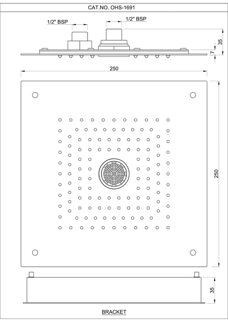 DUOFLO SHOWER SQUARE SHAPE TWO FUNCTIONS, RAIN AND LAMINAR AND FALSE CEILING INSTALLATION KIT - JAQUAR FAUCETS - ( CHROME - DUOFLO SHOWER - 250x250 mm - 10inchX10inch )