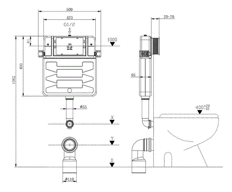CONCEALED PNEUMATIC CISTERN - AQUANT -  (  -  - 717x95 mm - 28.68inchX3.8inch )