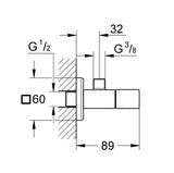 UNIVERSAL CUBE ANGLE VALVE 1/2INCH X 3/8INCH - GROHE -  ( CHROME - G3 - EUROCUBE - 10x15 mm - 0.38inchX0.5inch )