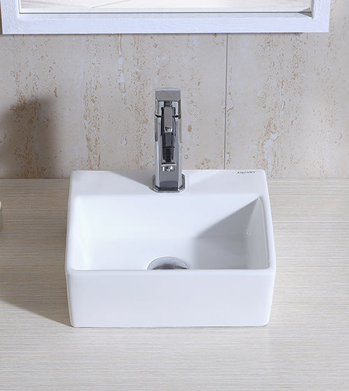TABLE WALL MOUNTED WASH BASIN W/TAP HOLE - AQUANT -  ( WHITE -  - 330x295x125 mm - 13.2inchX11.8inchX5inch )