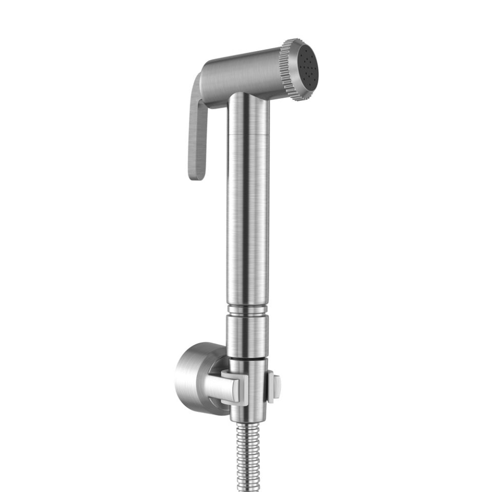 HEALTH FAUCET WITH 8MM DIA, 1 METER LONG FLEXIBLE TUBE & WALL HOOK WITH (BACK FLOW PREVENTER)- JAQUAR FAUCETS - ( STAINLESS STEEL - ALLIED - 0x15 mm - 0inchX0.5inch )
