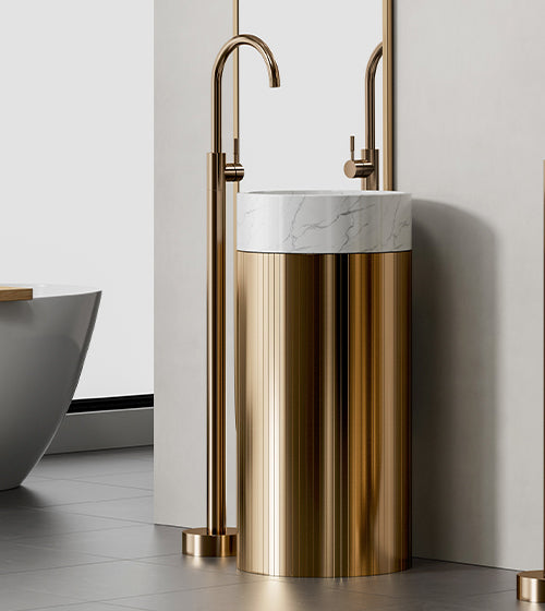 FREE STANDING WASH BASIN W/POP-UP WASTE COUPLING - AQUANT - ( MATT ROSE GOLD - - 400x900 mm - 16inchX36inch )