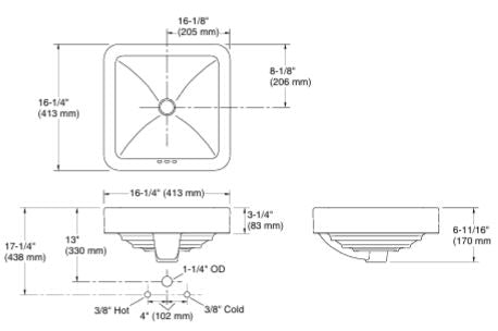 FOREFRONT-TABLE TOPBASIN W/O OVERFLOW SQ - KOHLER PREMIUM -  ( WHITE - PREMIUM - 413x413 mm - 17inchX17inch )