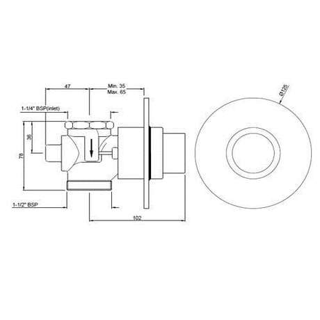 METROPOLE FLUSH VALVE (CONCEALED BODY)WITH EXPOSED SHUT OFF PROVISION & WITH ROUND FLANGE - JAQUAR FAUCETS - ( ANTIQUE BRONZE - FLUSH VALVE - 0x32 mm - 0inchX1.28inch )