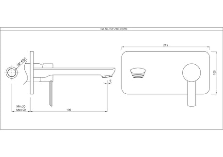 EXPOSED PART KIT OF SINGLE LEVER BASIN MIXER WALL MOUNTED - JAQUAR FAUCETS - ( BLACK CHROME - FUSION PRIME - 0x15 mm - 0inchX0.5inch )
