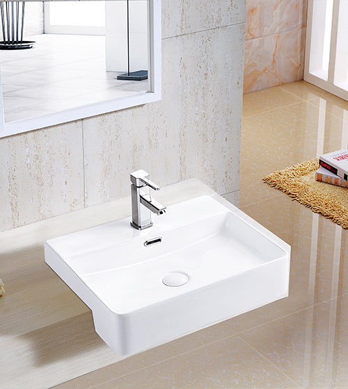 SEMI RECESSED WASH BASIN - AQUANT -  ( WHITE -  - 500x425x120 mm - 20inchX17inchX4.8inch )