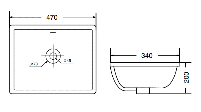 UNDER COUNTER WASH BASIN - AQUANT -  ( WHITE -  - 470x360 mm - 19inchX4inch )