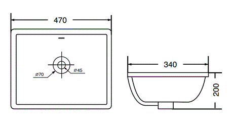 UNDER COUNTER WASH BASIN - AQUANT -  ( WHITE -  - 470x360 mm - 19inchX4inch )