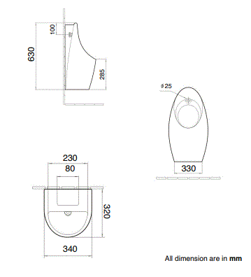 URINAL BACK INLET / BACK OUTLET - AQUANT - ( LUNAR GREY MATT - - 630x340x320 mm - 25.2inchX13.6inchX12.8inch )