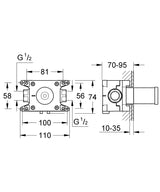 RAPIDO C CONCEALED VALVE ROUGH INSTALL. - GROHE -  ( CHROME - G3 - RAPIDO - 0x20 mm - 0inchX0.75inch )