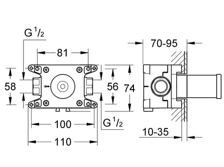 GROHTHERM F INSTALLATION BOX WALL UNION - GROHE -  ( CHROME - G5 - GROHTHERM F - 0x15 mm - 0inchX0.6inch )