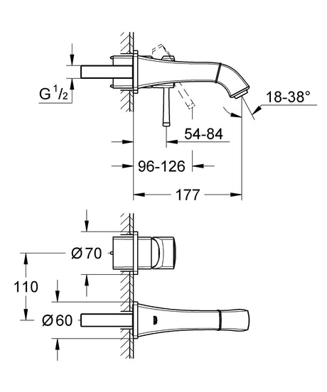 GRANDERA 2-HOLE WALL-MOUNT BASIN MIXER, S SIZE - GROHE -  ( WARM SUNSET - G5 - GRANDERA - 0x0 mm - 0inchX0inch )