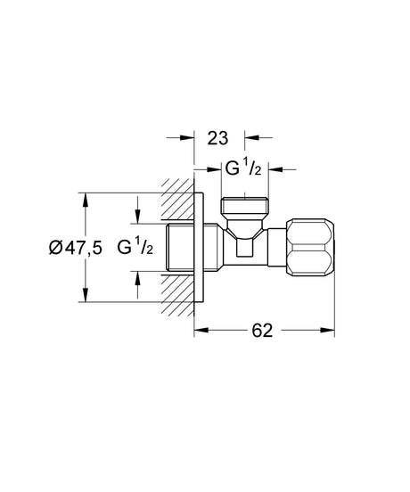 ANGLE VALVE 1/2INCH X 1/2INCH-GROHE -  ( CHROME - G3 - ANGLE VALVES NEUTRAL HANDLE - 0x15 mm - 0inchX0.6inch )