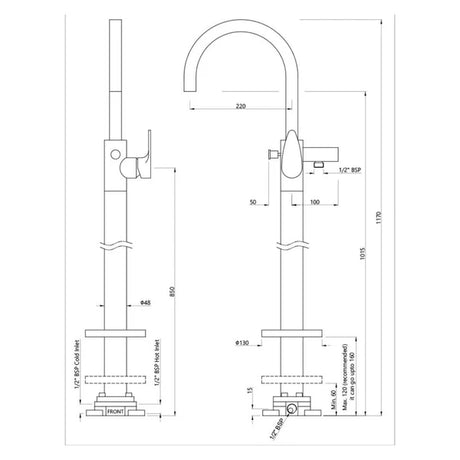 EXPOSED PARTS OF FLOOR MOUNTED SINGLE LEVER BATH MIXER WITH PROVISION FOR HAND SHOWER (COMPATIBLE WITH ALD-121)- JAQUAR FAUCETS -  ( ANTIQUE BRONZE - FLOOR STANDING MIXER - 0x15 mm - 0inchX0.5inch )