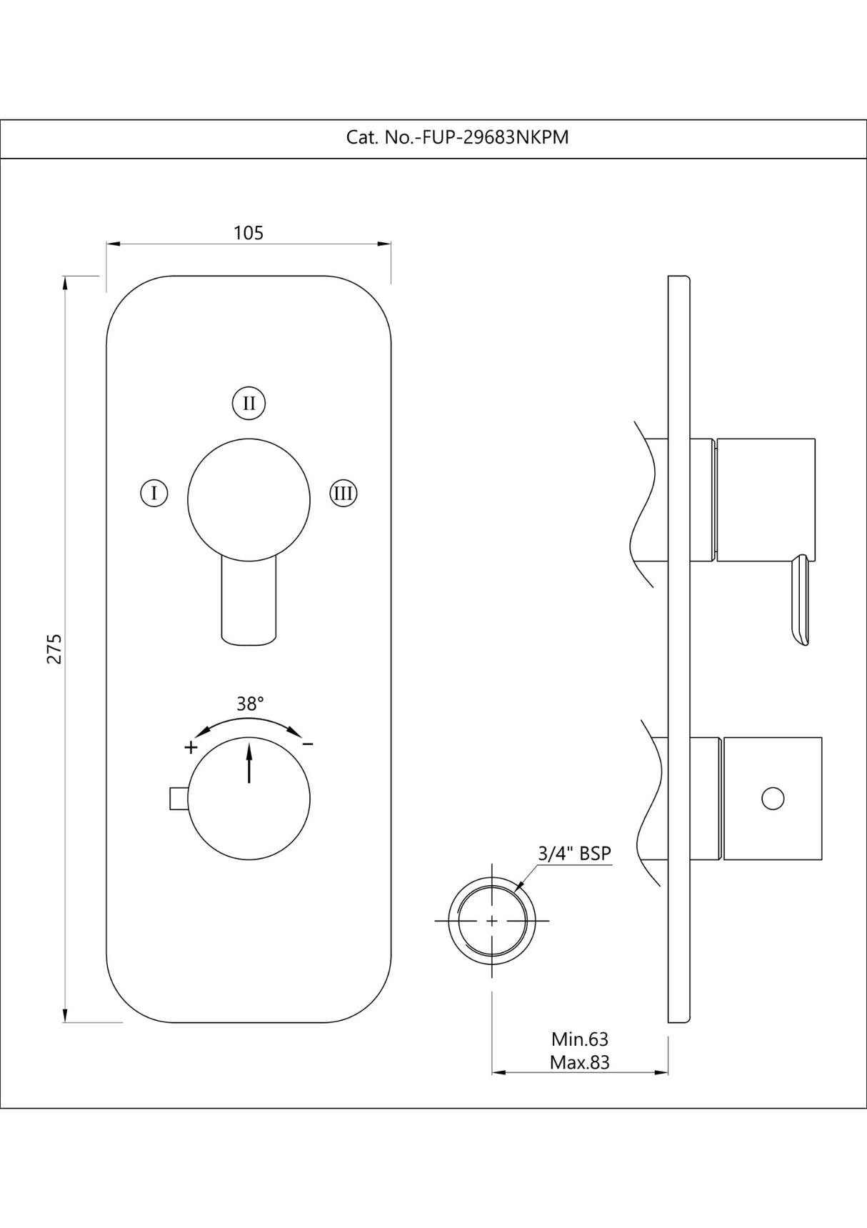 AQUAMAX EXPOSED PART KIT OF THERMOSTATIC SHOWER MIXER WITH 3-WAY OUTLET & SLEEVE (COMPATIBLE WITH ALD-3N OR ALD-3NE)- JAQUAR FAUCETS - ( CHROME - FUSION PRIME - 0x0 mm - 0inchX0inch )