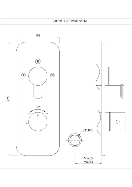 AQUAMAX EXPOSED PART KIT OF THERMOSTATIC SHOWER MIXER WITH 3-WAY OUTLET & SLEEVE (COMPATIBLE WITH ALD-3N OR ALD-3NE)- JAQUAR FAUCETS - ( CHROME - FUSION PRIME - 0x0 mm - 0inchX0inch )