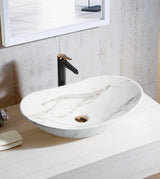 CERAMIC WASH BASIN WITH S/M PRINT - AQUANT -  ( STATUARIO MARBLE -  - 650x360 mm - 26inchX14.4inch )