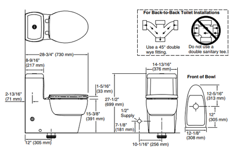 OVE 1-PC TOILET (P TRAP - 185MM) W/O SEAT COVER FOR 17629IN-SM-0 - KOHLER PREMIUM -  ( WHITE - PREMIUM - 0x0 mm - 0inchx0inch )