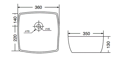 WASH BASIN TABLE TOP - AQUANT -  ( WHITE -  - 360x350 mm - 14inchX14inch )