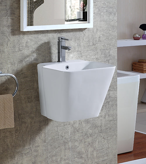 WALL HUNG WASH BASIN WHITE (370MM DEPTH) - AQUANT - ( WHITE - - 460x420 mm - 18inchX16.5inch )