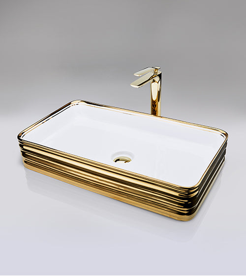 TABLE MOUNTED WASH BASIN - AQUANT -  ( GLOD/WHITE -  - 650x380 mm - 26inchX15.2inch )
