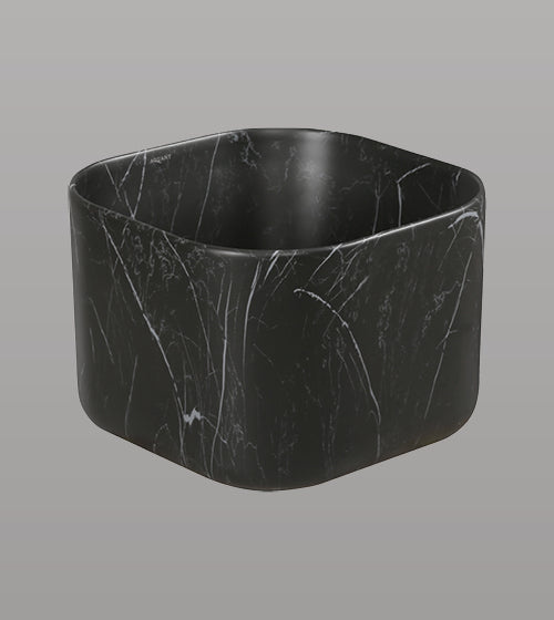 TABLE MOUNTED CERAMIC TABLE MOUNTED POT BASIN - AQUANT -  ( MARQUINA MARBLE -  - 405x405x280 mm - 16.2inchX16.2inchX11.2inch )